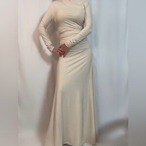 SHEIN Cream Long Sleeve Maxi Dress